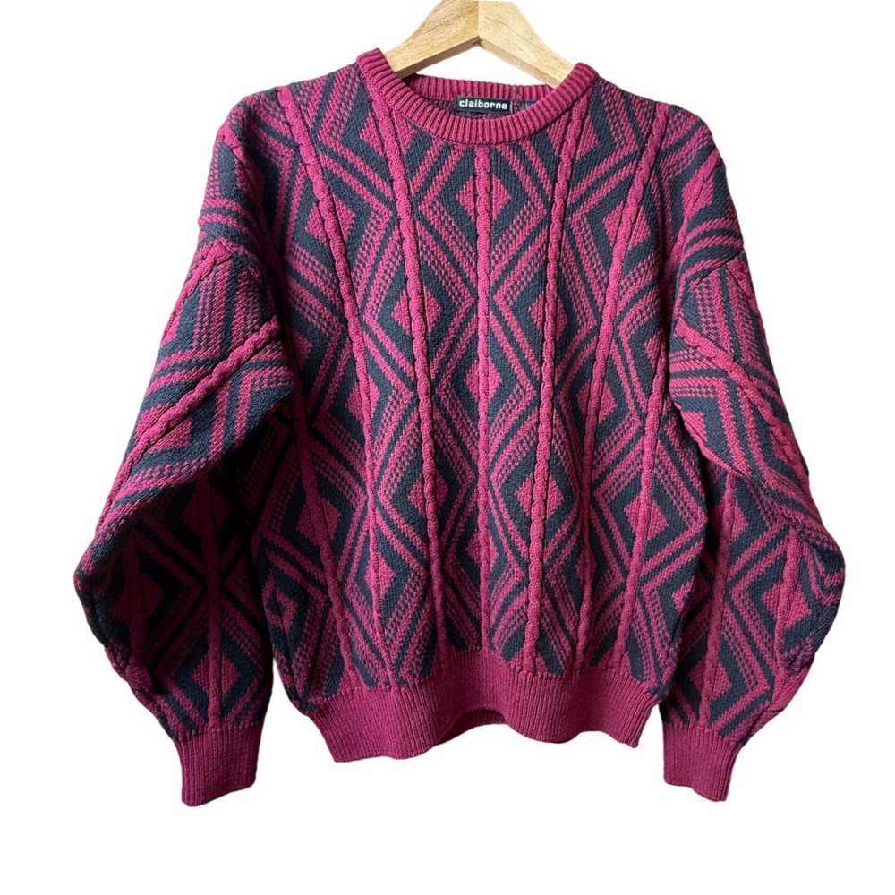 Claiborne Mens‎ Knit Sweater Crewneck Long Sleeve 80s LIKELY SIZE LARGE Dadcore